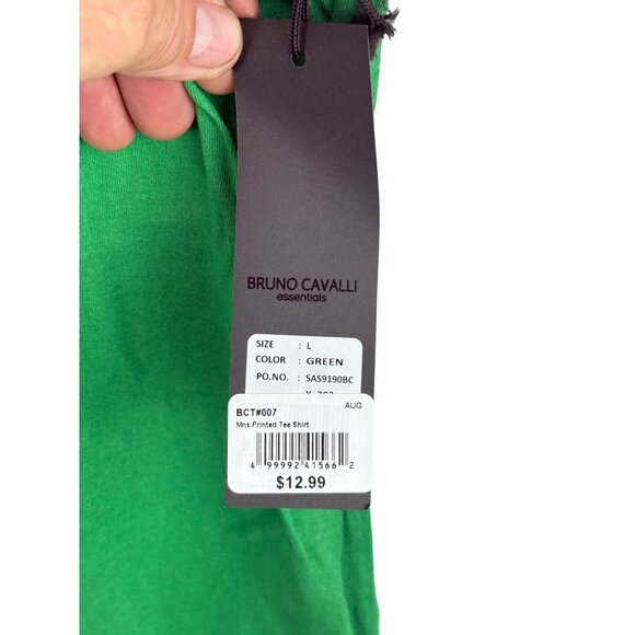Bruno Cavalli Essentials T Shirt Embroidered Logo Chest Green Cotton Tee Large - Picture 4 of 8